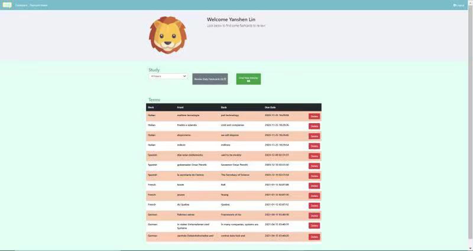 User Account Page