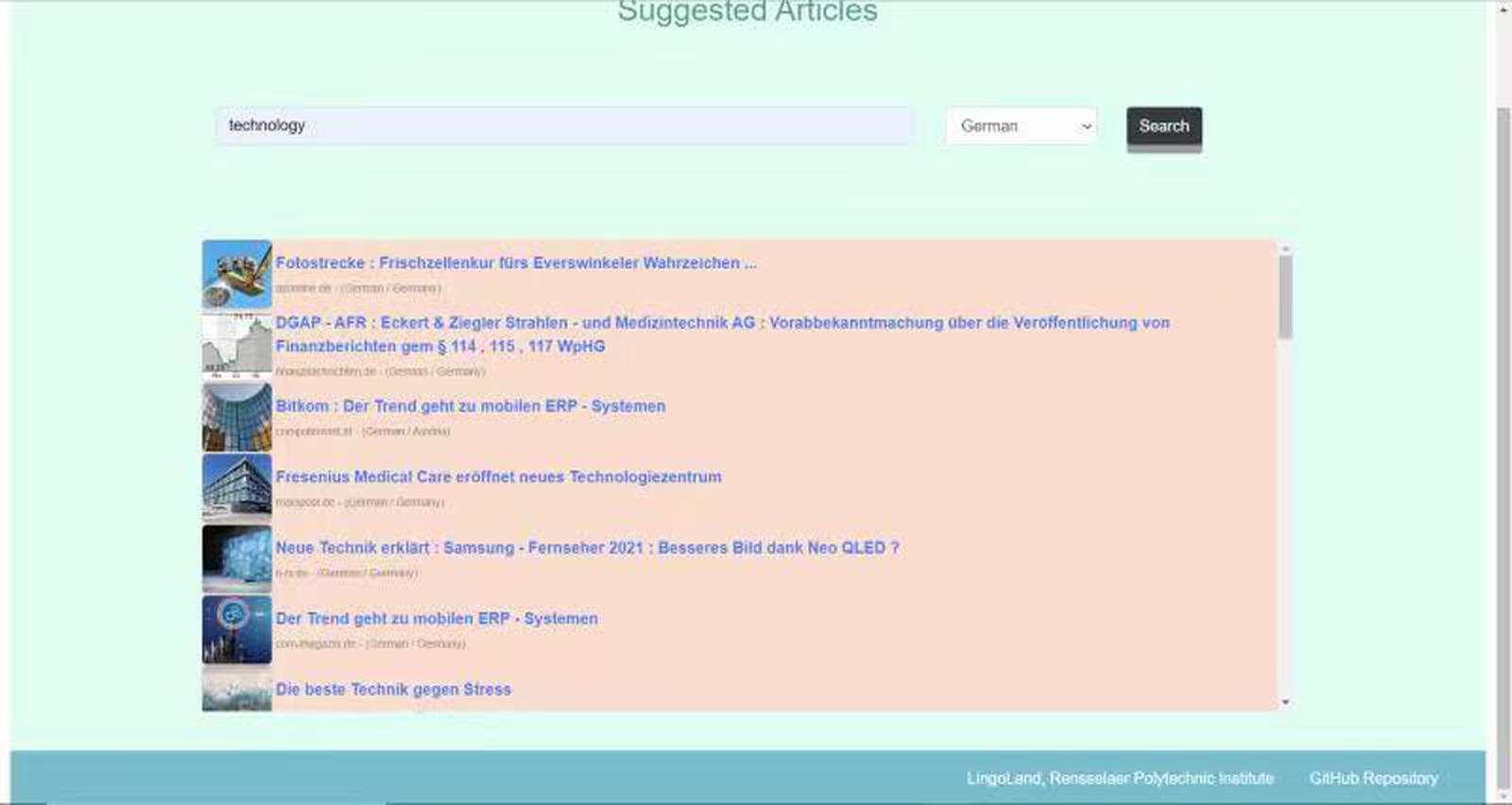 Suggested Articles Page